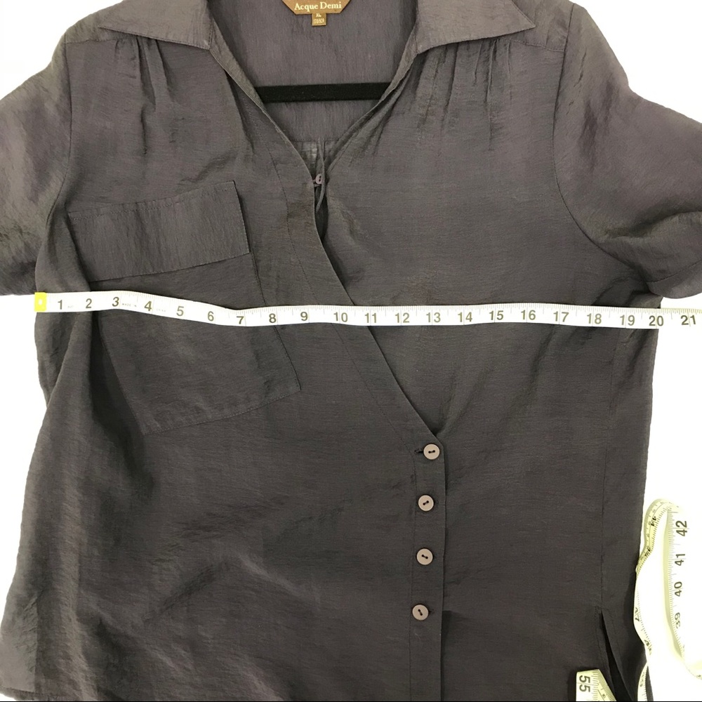 Asymmetrical Dark Purple Short Sleeve Blouse - Picture 7 of 11
